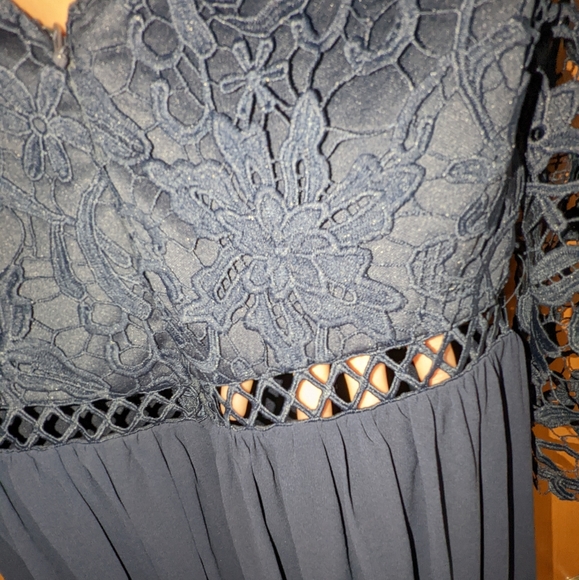 Lulu's Navy Crochet Sleeve Maxi Dress - Picture 7 of 9